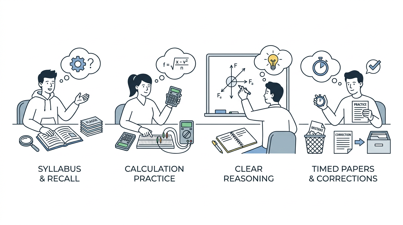 Educational illustration explaining Summary in How to Revise Effectively for CIE IGCSE Physics Paper 4