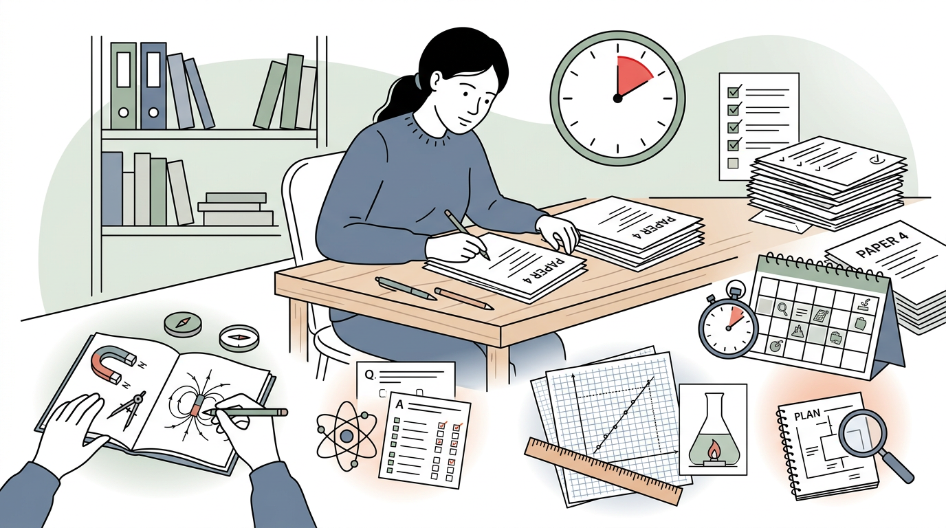 Educational illustration explaining Days 15–23: Complete coverage and practise whole papers in CIE IGCSE Physics 0625: 30-Day Revision Plan for Oct/Nov 2026
