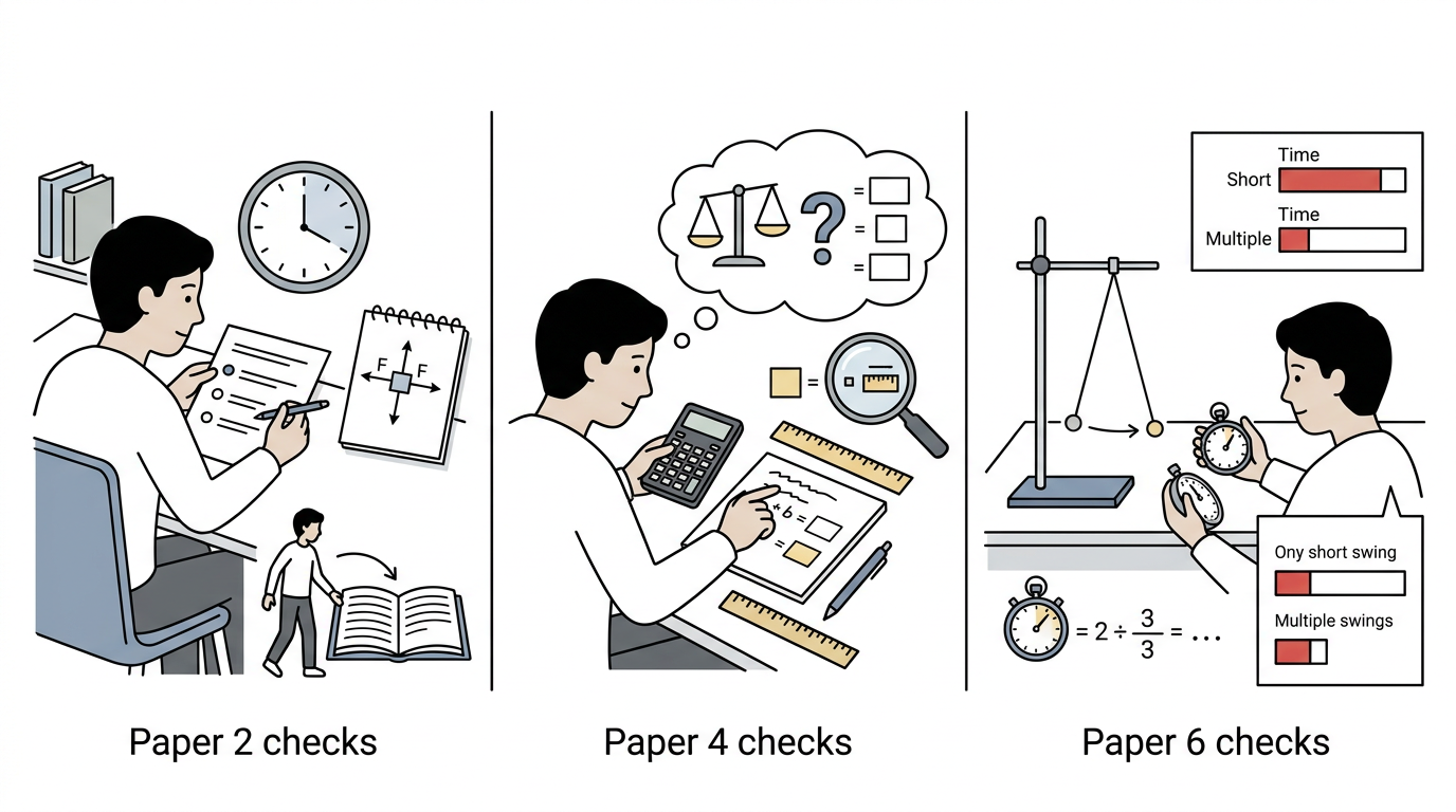 Educational illustration explaining Which common mistakes should your checks catch? in CIE IGCSE Physics 0625: 30-Day Revision Plan for Oct/Nov 2026